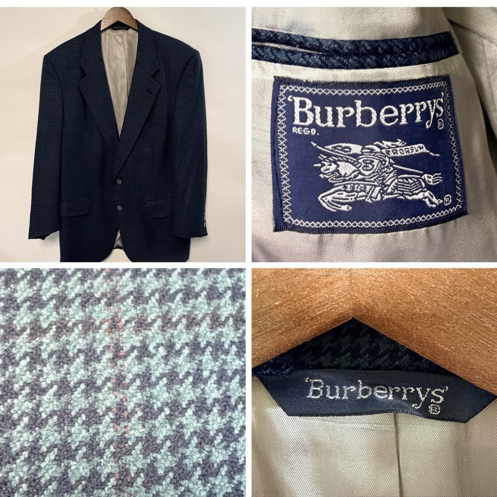 Burberrys Prorsum Nordstrom Men Wool Houndstooth Blazer Sport Coat Blue Teal 40R